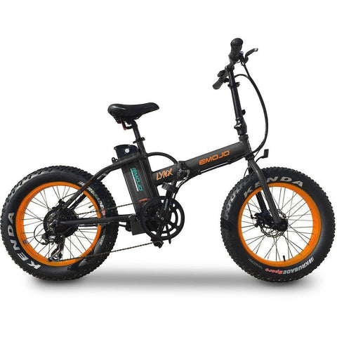 Black on Orange EMOJO Lynx - Fat Tire Folding Electric Bike - Side View