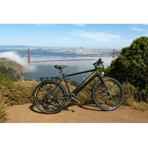 Black Espin Sport - Electric Commuter Bike - In front of the Golden Gate Bridge