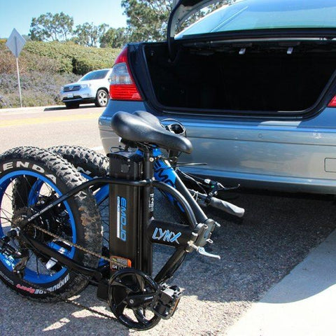 EMOJO Lynx Pro - Fat Tire Folding Electric Bike - Folded in trunk