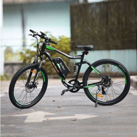 Green AddMotor HitHot H1 - Electric Mountain Bike - in parking lot