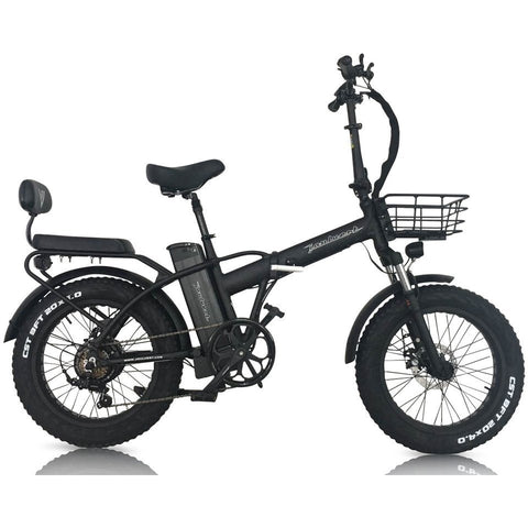 Black Joulvert Playa Desert - Folding Electric Bike - Side View with Rear Seat and Basket