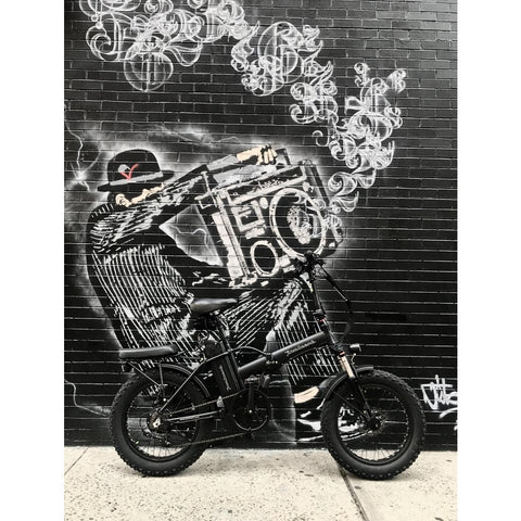 Joulvert Playa Desert - Folding Electric Bike - parked in front of graffiti 