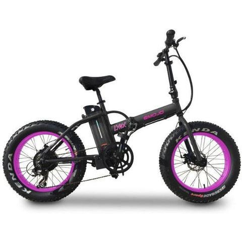 Black and Pink EMOJO Lynx - Fat Tire Folding Electric Bike - Side View