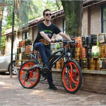 Orange AddMotor HitHot H2 w/ MAG Wheel - Electric Mountain Bike - Riding Down the Street