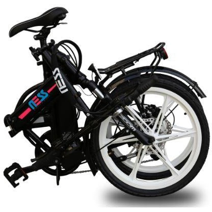 Black w/ Pink Highlight Ness Rua Folding Electric Bike - Folded