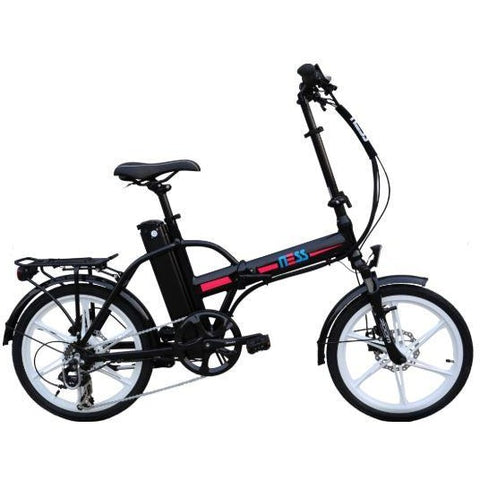 Black w/ Pink Highlight Ness Rua Folding Electric Bike - Side View