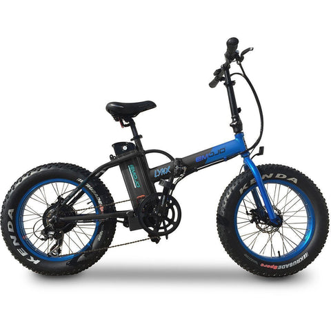 Black and Blue EMOJO Lynx - Fat Tire Folding Electric Bike - Side View