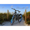 Image of Blue Rims EMOJO Wildcat - Fat Tire Electric Bike - On sandy trail