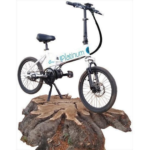 White Platinum e-BIKES 3OND - Folding Electric Bike - On rock stand